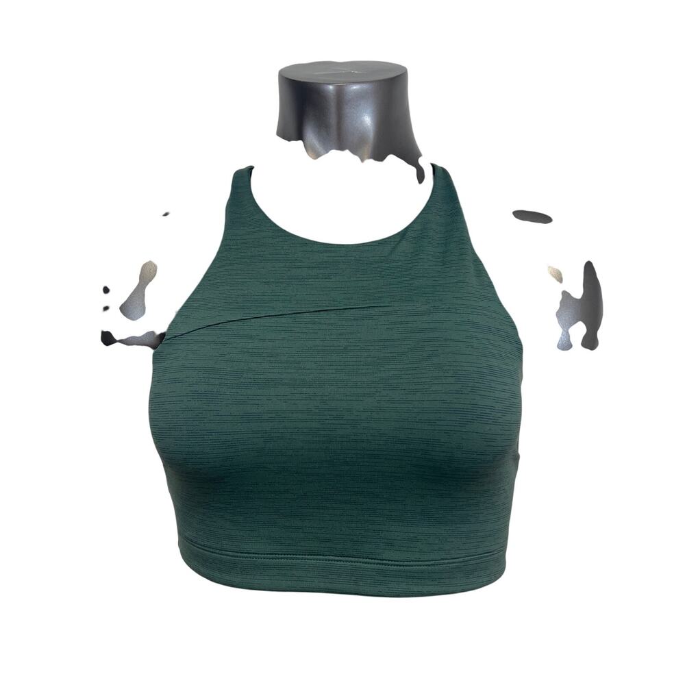 Outdoor Voices Sports Bra High Neck Long Line Green Micro Stripe Size Small